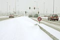 Driving during a snowstorm in the Netherlands