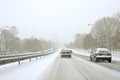 Driving during a snowstorm in the Netherlands