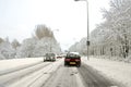 Driving during a snowstorm in the winter