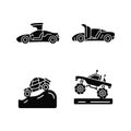 Driving specially-modified vehicles black glyph icons set on white space