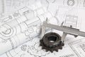 Driving sprockets, caliper and engineering drawings