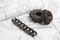Driving sprockets, caliper and engineering drawings