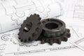 Driving sprockets and engineering drawings of industrial parts