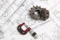 Driving sprockets, micrometer and engineering drawings