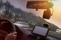 Driving at sunset with gps and video recorder