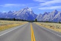 Driving in the Teton Range, Rocky Mountains, Wyoming, USA Royalty Free Stock Photo