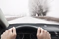 Driving too fast on a winter country road Royalty Free Stock Photo