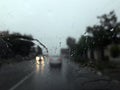 Driving during torrential rain - low visibility Royalty Free Stock Photo