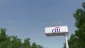 Driving towards advertising billboard with Citigroup logo. Editorial 3D rendering