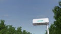 Driving towards advertising billboard with Siemens logo. Editorial 3D rendering