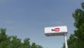 Driving towards advertising billboard with YouTube logo. Editorial 3D rendering