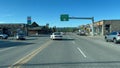 Driving through the town of West Yellowstone, MT on a sunny day