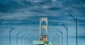 Driving in traffic over newport bridge Royalty Free Stock Photo