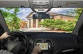 Driving using GPS in the Harvard University Campus, Cambridge, USA Royalty Free Stock Photo