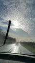 Driving through wet stormy weather Royalty Free Stock Photo