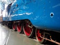 Driving wheels and coupling side rods of the London and North Eastern Railway steam locomotive Mallard 4468