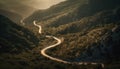 Driving through winding mountain roads, summer adventure generated by AI Royalty Free Stock Photo