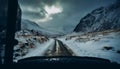 Driving through winter mountains, risky adventure awaits generated by AI