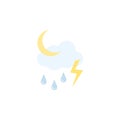 Drizzle and thunder at night weather icon Royalty Free Stock Photo
