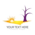 Sundown tree evening abstract tree logo vector illustration Royalty Free Stock Photo