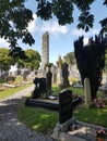 Drogheda, IRELAND - August 5h, 2019: Celtic High Cross in the historic ruins of Monasterboice, an early Christian settlement near Royalty Free Stock Photo