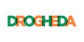 Drogheda in the Ireland emblem. The design features a geometric style, vector illustration with bold typography in a modern font.