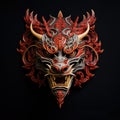 A drogon head on black background in ancient chinese style. Mythical creatures, Ancient animals Royalty Free Stock Photo