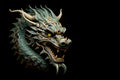 A drogon head on black background in ancient chinese style. Mythical creatures, Ancient animals Royalty Free Stock Photo