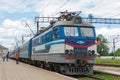 Electric locomotive at Drohobych Railway station in Drohobych, Ukraine.