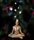 Droid meditates in lotus pose