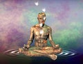 Droid meditates in lotus pose