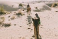 View from dromedary with tourist in the thar desert, rajasthan, india