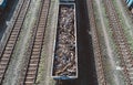 Railway wagon filled with scrap metal. Metal recycling