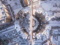 Drone view of round high-rise house in winter Royalty Free Stock Photo