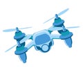 Drone with action Camera. Flying quadrocopter. Wireless modern drone with mounts. Fast delivery of goods and useful toy