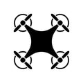 Drone Aerial Black Silhouette Icon. Quadcopter on Remote Radio Control Glyph Pictogram. Unmanned Military Copter Flat