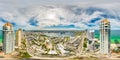 Drone aerial 360 equirectangular photo Sunny Isles Beach condos and shopping centers