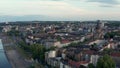 Drone Aerial flight over Mainz from the East Showing Christus Church and Dome of Mainz