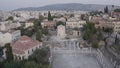 Drone aerial flight over roman market place in Athens, Greece