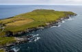 Drone aerial of galley head lighthouse. Dundeady headland island cork county ireland Royalty Free Stock Photo