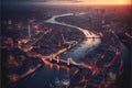 Drone aerial London city UK at sunset