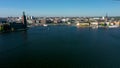 Drone aerial pan shot Stockholm Cityskyline. Summer day in the capital of Sweden