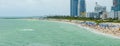 Drone aerial panorama Miami Beach Labor Day Weekend crowds