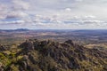 Drone aerial panorama view of Monsanto castle historic village, in Portugal