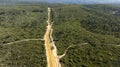 Drone aerial photograph of a dirt road running through a lush green forest in the Blue Mountains in New South Wales in Australia Royalty Free Stock Photo