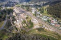 Drone aerial photograph of the Lithgow Train Maintenance facility in the Blue Mountains in Australia Royalty Free Stock Photo