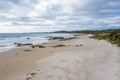 Drone aerial photograph of a white sandy beach on King Island