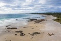 Drone aerial photograph of a white sandy beach on King Island