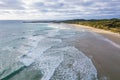 Drone aerial photograph of a white sandy beach on King Island