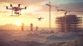 Drone Aerial Photography of Construction Site at Sunset